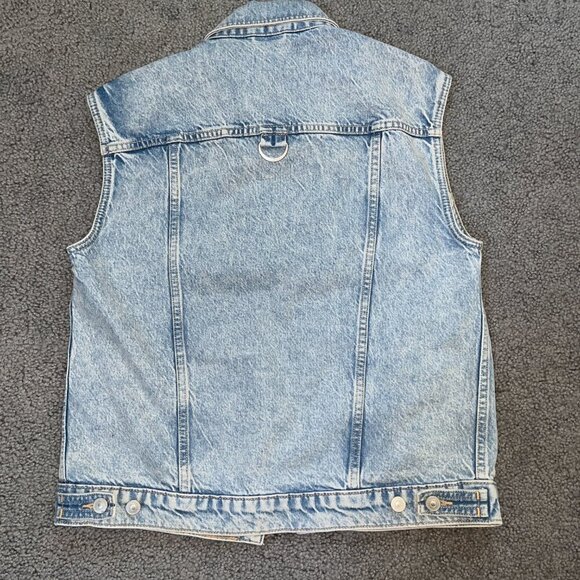 ALLSAINTS ALVA OVERSIZED BLUE DENIM VEST FRONT BUTTONS & LOGO BACK RING EUC  XS - Picture 7 of 13